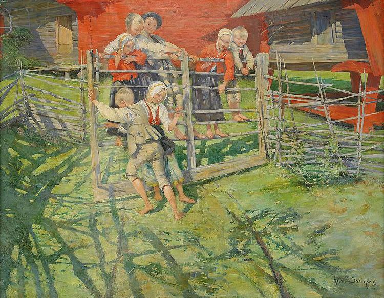 Allan osterlind Lekande barn - sommar pa fabodvallen oil painting image